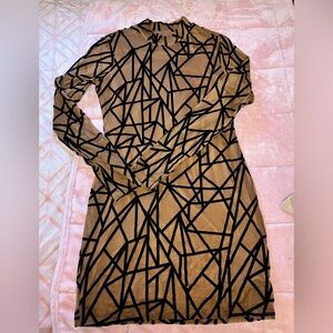 Geometric Patterned Tan and Black Dress